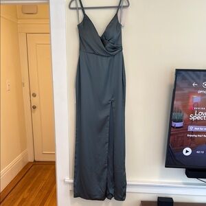Satin Eucalyptus Bridesmaid Dreaa